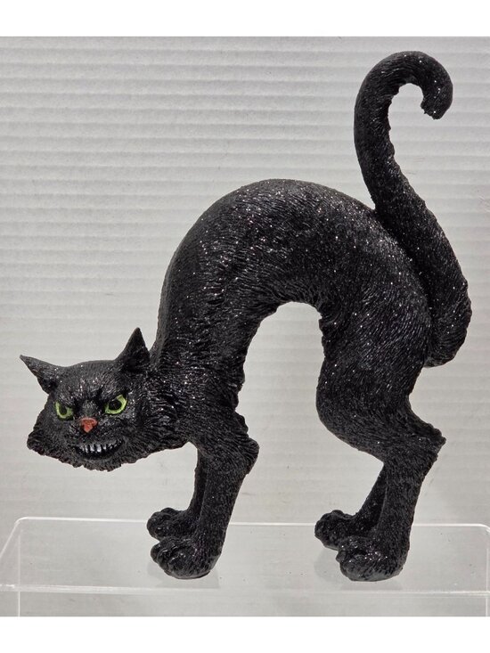 Other - Halloween Black Cat Figurine Arched Back Glitter Resin Decor 8.5"